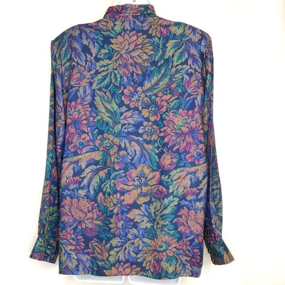 Vintage NEW Pendleton Floral Blouse Sz 12 Black Blue Green Purple Rayon 90s - Picture 2 of 4